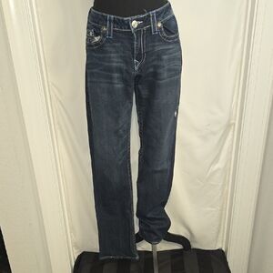 True Religion Dark Blue Distressed Straight Leg Jeans